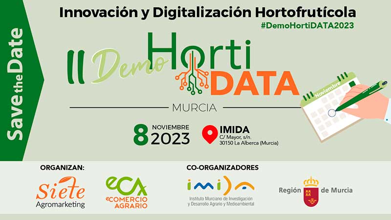 📢Save the date!!!
    👇👇
Día 8 de noviembre. Regresa #DemoHortiDATA2023 en #Murcia 🌱
agroautentico.com/2023/08/dia-8-…

👉Abordará temas como la #innovación sensorial aplicada al regadío, #robótica, drones, Cuaderno Digital de Explotación Agrícola, digitalización e #IA
#agricultura