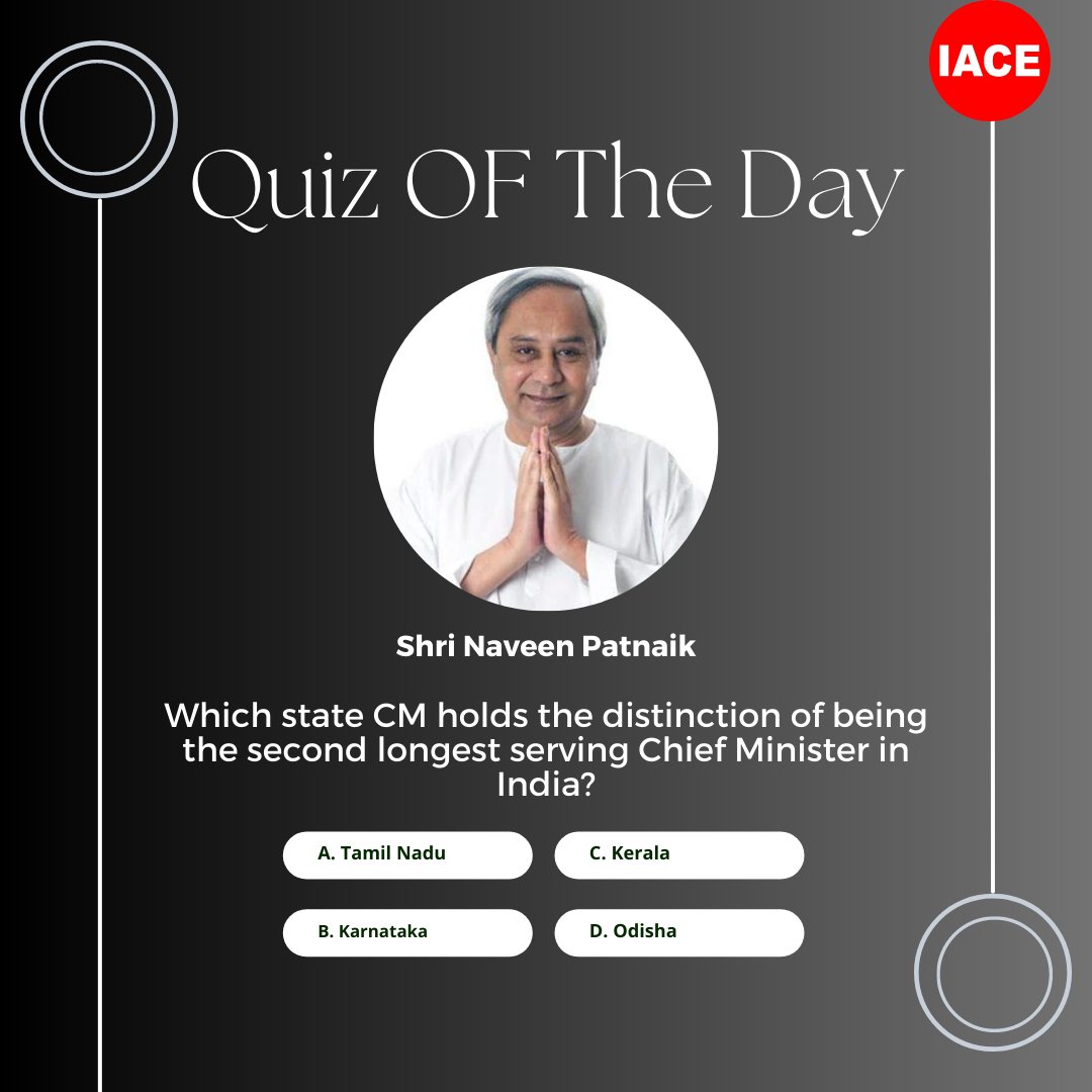 Let's test your knowledge of Indian politics.  #GKQuiz #IndiaPolitics #KnowledgeChallenge #TestYourBrain #GKQuestion #TriviaTime #BrainTeaser #IndiaGK #ChiefMinisterTrivia #LongestServingCM #PoliticalKnowledge #GKChallenge #TestYourKnowledge #PoliticalTrivia  #IACE