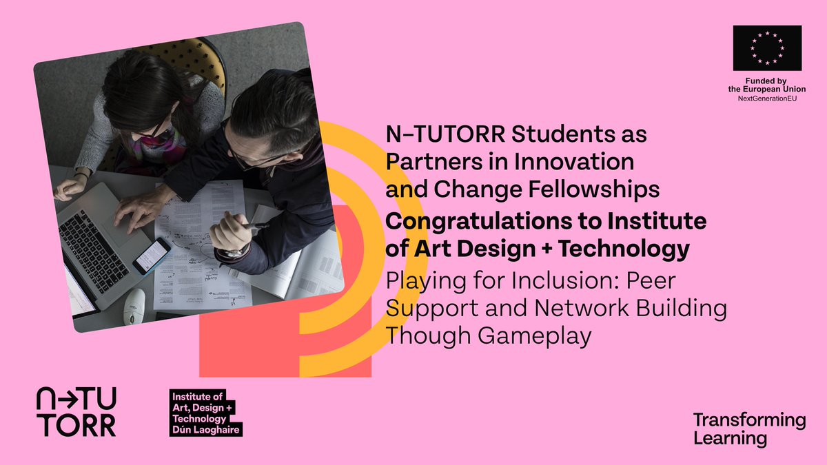#NTUTORRFellowships

Playing for Inclusion: peer support and network building through gameplay 🎮 

This @myIADT project aims to develop a game-style toolkit to help students to peer-network in an entertaining and inclusive manner: bit.ly/3DDMICw

#NextGenerationEU