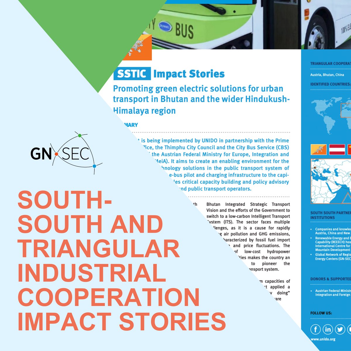 🚌 Exciting News from #Bhutan! 🇧🇹 A groundbreaking e-bus pilot and charging infrastructure launched. Supported by <a href="/UNIDO/">UNIDO</a>, it promotes green electric solutions: lessons will be shared in the indukush Himalaya region by REEECH and the GN-SEC. 
Read here: shorturl.at/dfs23