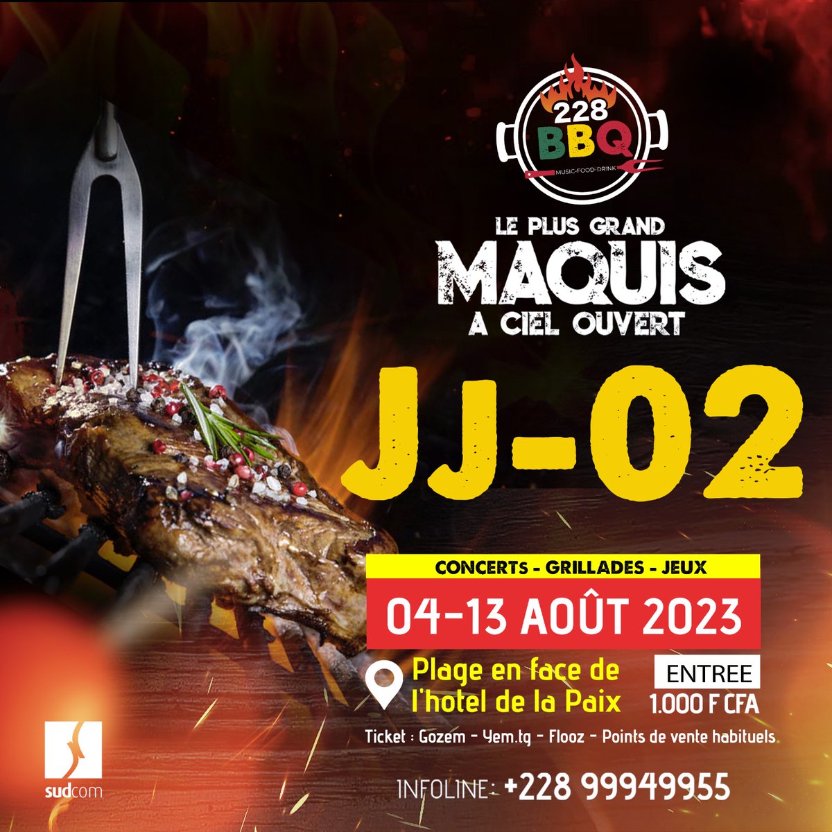 zeusreas's tweet photo. ⌛ Encore deux jours puis on sera ensemble sur le 228bbq festival....😍🥰
Rdv 4 au 13 Août 2023
📍 Plage en face hôtel de la Paix
☎️ : +228 99949955
©️Un événement Sudcom
#228BBQ #Sudcom #Team228 #Barbecue #MusicFoodDrink #Togo #MeetAndChill #Lomé #PlusGrandMaquisACielOuvert https://t.co/UHaePwtgqU