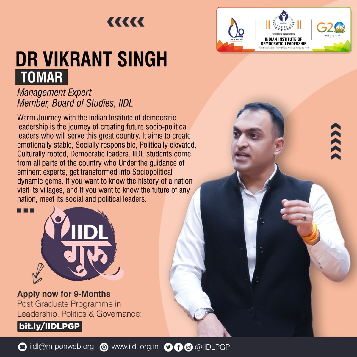 iidlpgp's tweet photo. Here’s #IIDLGuru -@DrVikrantSTomar's experience of teaching &amp; interacting with students from multiple batches of #IIDL’s PG Programme in Leadership, Politics &amp; Governance

#JoinIIDL to be a leader &amp; learn from the Best!

Apply for 2023-24 Batch➡️https://t.co/3PDnhl5iCT

#IIDLगुरु https://t.co/mjelbAjJdH