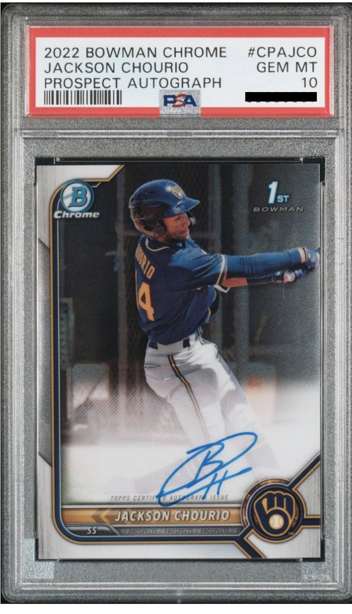 datgregtho's tweet photo. Un autre marché intéressant au baseball est celui du jeune Jackson Chourio, des @Brewers .
Il est en feu dans le AA!
Sa 1st Bowman autographiée s’est vendue 510$ US au début juillet, et 760$ US hier.
Une augmentation de 49%.
📈 https://t.co/B3bzpOfAgC