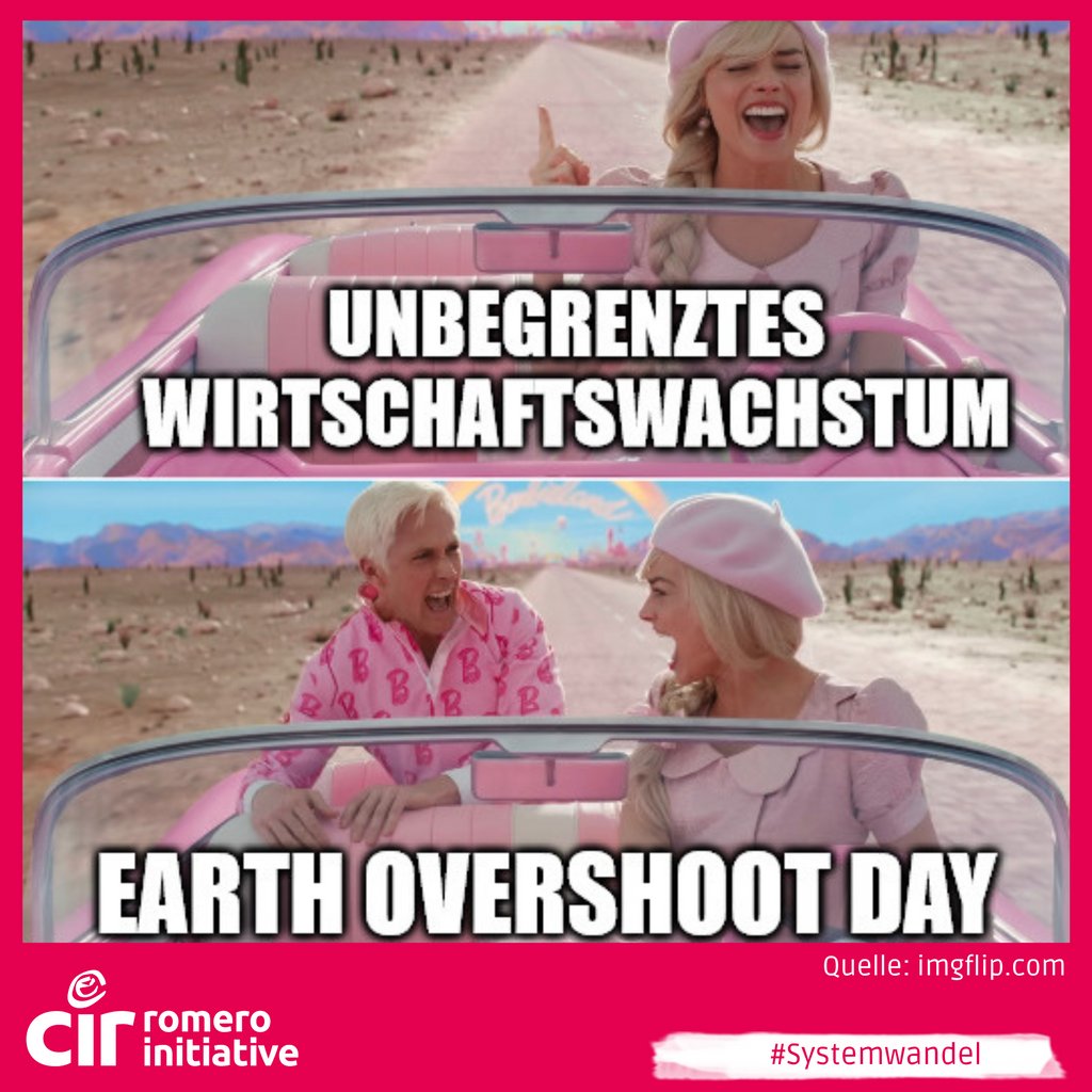 CI_Romero's tweet photo. ❗️ Heute ist #Erdüberlastungstag ❗️
Wir nutzen ab heute mehr #Rohstoffe als nachwachsen 🌱 könnten. Ein Grund: unser Wirtschaftssystem mit unbegrenztem Wachstumszwang. Das geht so nicht weiter! ⛔️ 
Anlässlich vom #EarthOvershootDay fordern wir einen #Systemwandel! https://t.co/3qh8nP6bLU