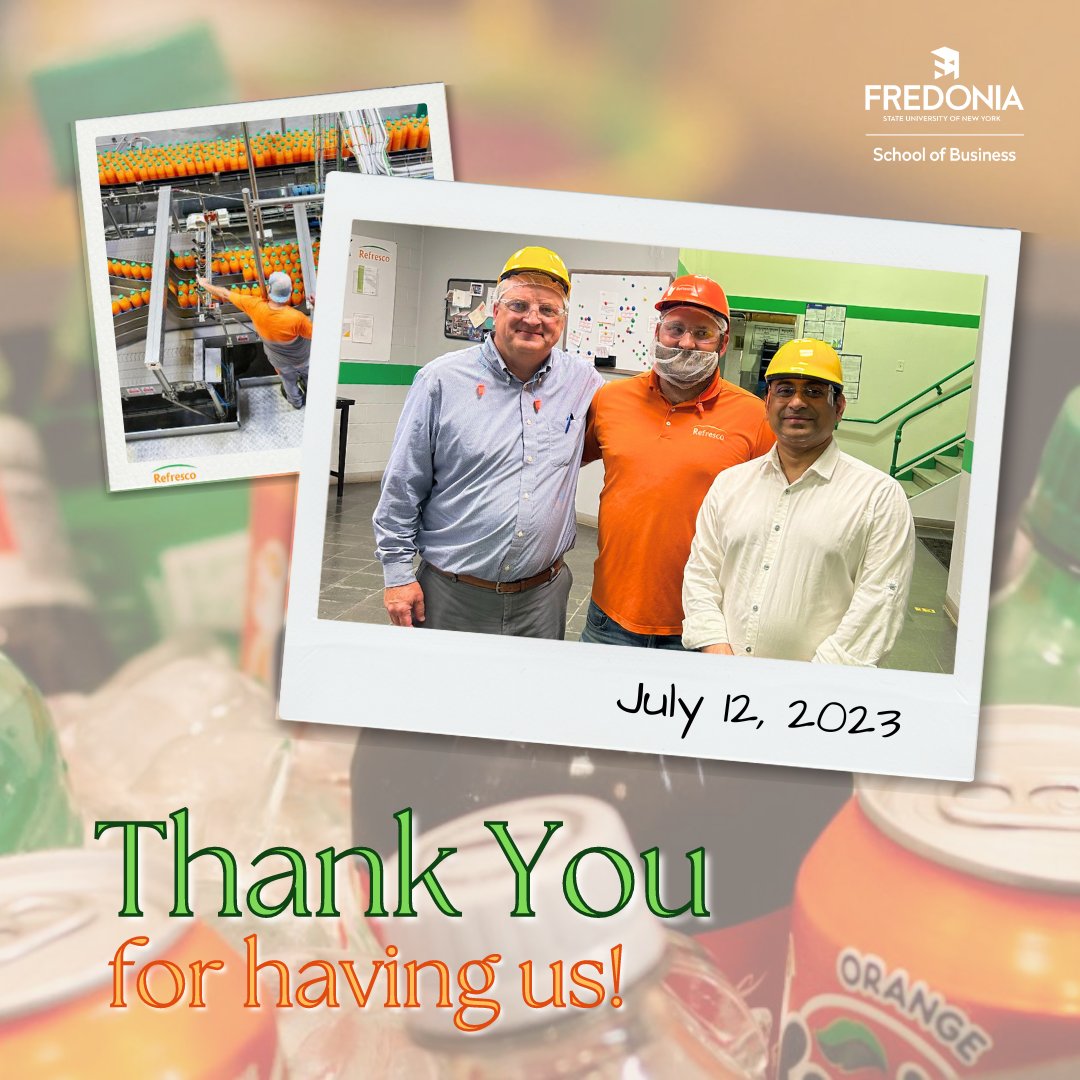 We would like to extend our gratitude to Refresco's Plant Manager Randy Bell and HR Business Partner Lisa Yaggie for connecting with the SUNY Fredonia School of Business Dean Kaustav Misra and Fredonia Technology Incubator Director Chuck Cornell on July 12, 2023!