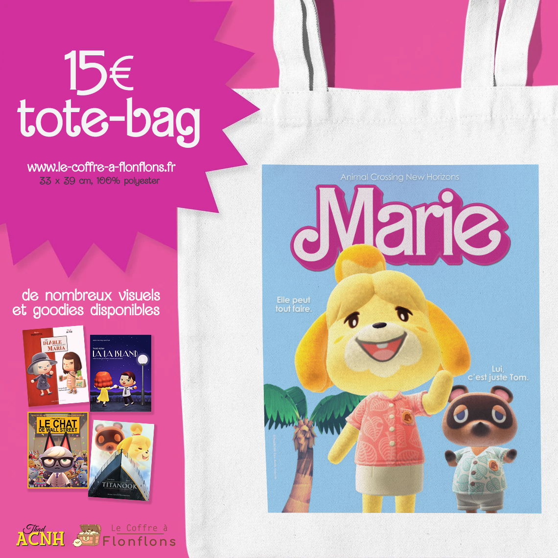 Oyez ! Oyez ! Toutes mes affiches de films en version #AnimalCrossing du mois de juillet sont dès à présent disponibles sur le site de <a href="/les_flonflons/">Le Coffre à Flonflons 🐦🐥</a>, que ce soit en tote-bag, en dessous-de-verre ou en mugs ! Ouiiiii ! Même celle adaptée de l'affiche de #Barbie !