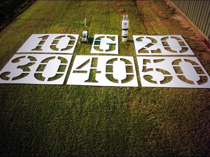 Bestfieldpaint's tweet photo. Custom Logo Stencils-Number Sets-End Zone Letters 850.463.6188. https://t.co/YZkN65AZAP