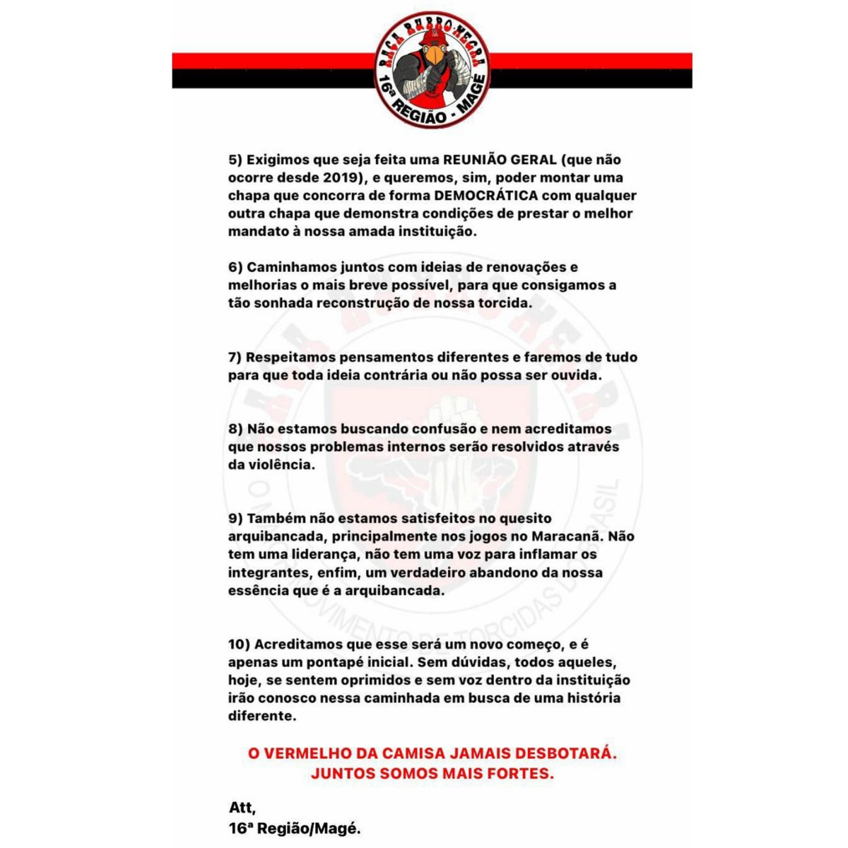 NOTA OFICIAL - REGIÃO MAGÉ