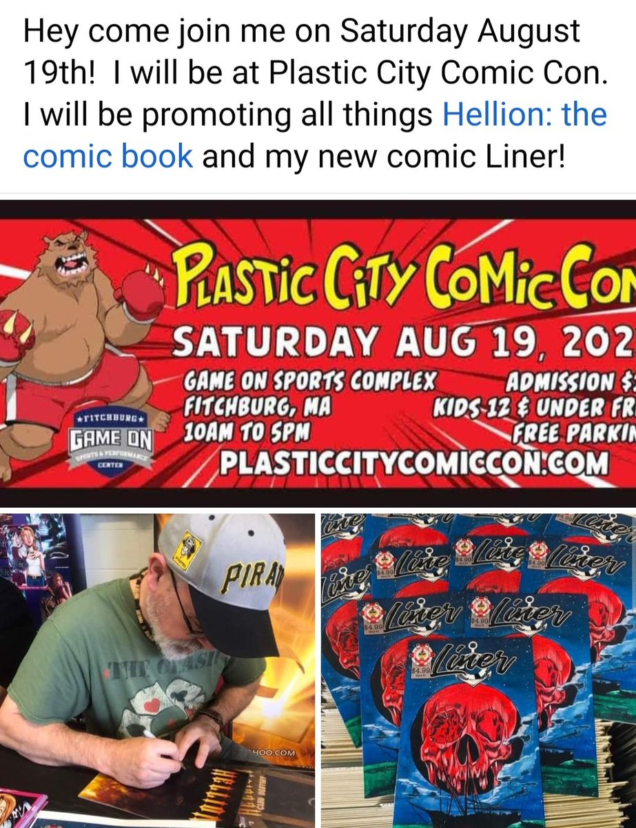 Come join me on August 19th.  Will have issues of Liner #1 Hellion 1 thru 5!!  #comicshow #comicevent #HorrorCommunity #horrorcomics #Massachusetts #readingisfun #AuthorsOfTwitter #writerslife