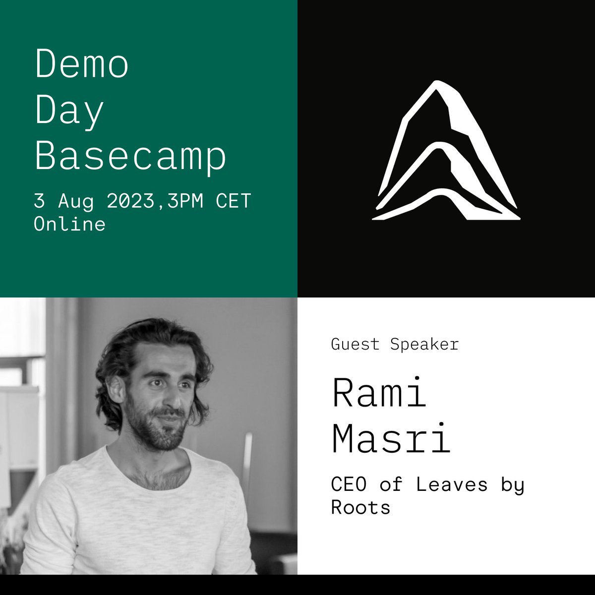 🎉 Tomorrow is the big day – Basecamp Demo Day is just around the corner!
Rami Masri, the co-founder of Leaves by Roots will also be joining us. Get ready to be inspired as he takes the stage to share his remarkable journey and insights.
Register here 👉 eventbrite.com/e/basecamp-dem…