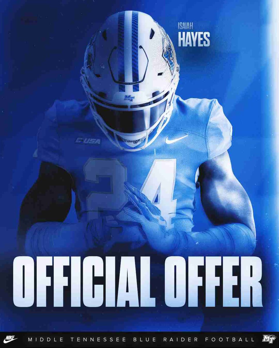 Blessed to receive an official offer from Middle Tennessee State University @CoachWoodley_MT @CoachMikePolly @CoachMeyerCAI @CoachJesse18 @CoachJohnsonCAI #TRENCHMAFIA