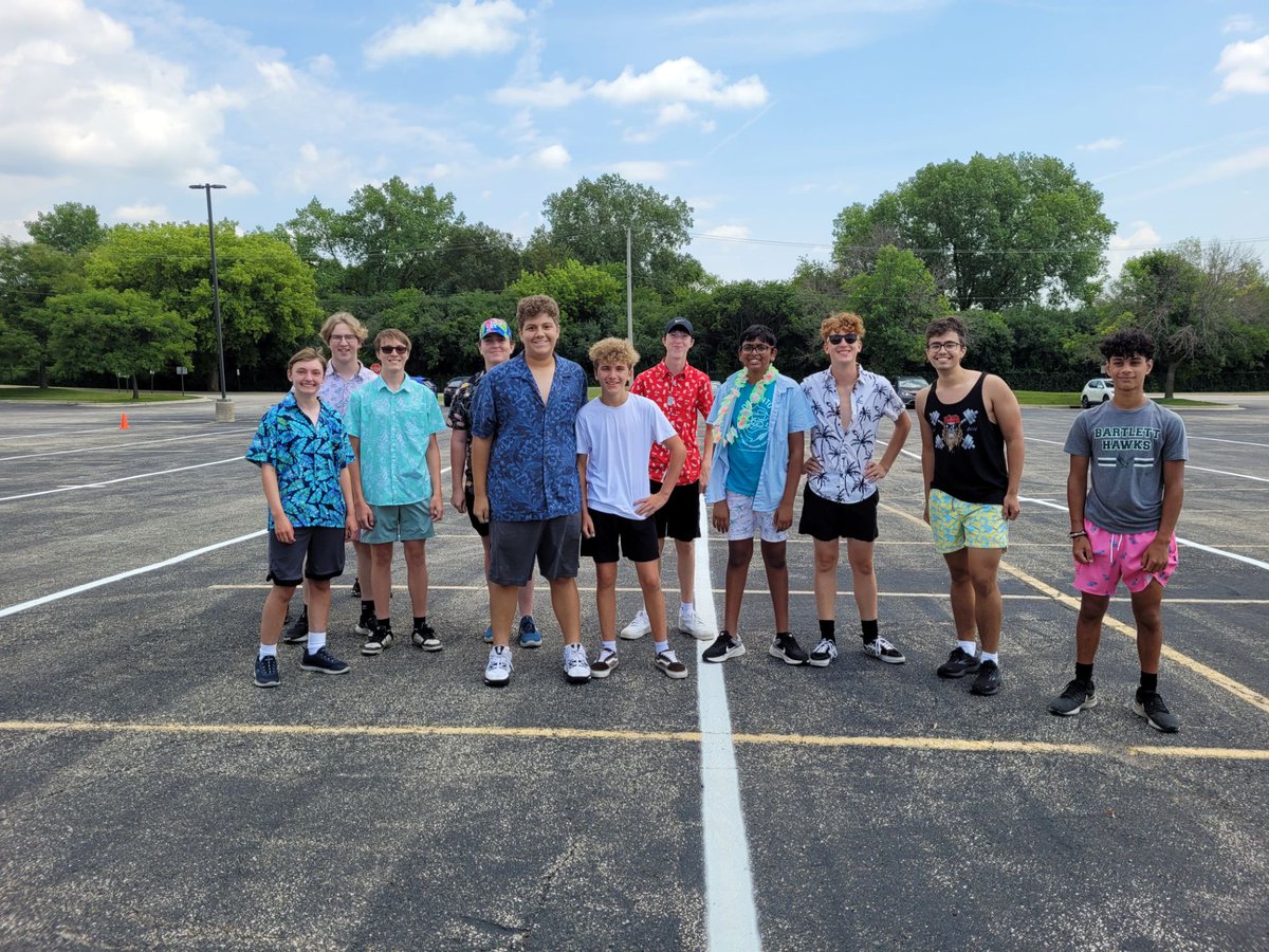 Tropical Tuesday! The band worked hard to march and play all of pre-game. Congrats to Anthony Lorek, who won our game of Musical Geese!