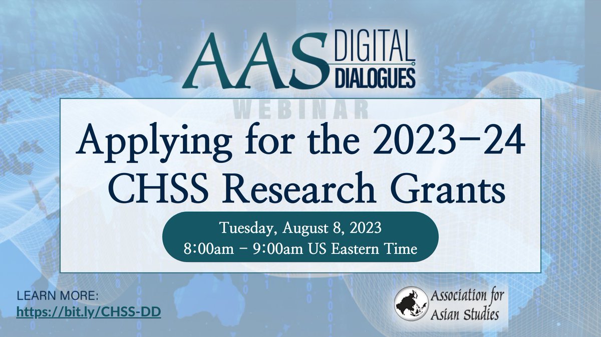 AASAsianStudies's tweet photo. On Tuesday, August 8, join us at 8:00am ET for an #AASDigitalDialogues introduction to the "Cultivating the Humanities and Social Sciences" research grants program. 

Register now: https://t.co/oQdJMopEVR https://t.co/FTwvCgP7aU
