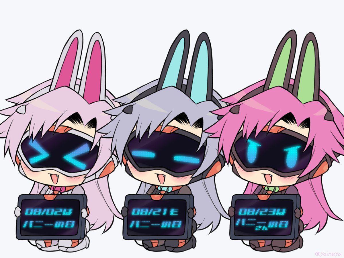 chibi head-mounted display pink hair animal ears rabbit ears long hair 3girls  illustration images