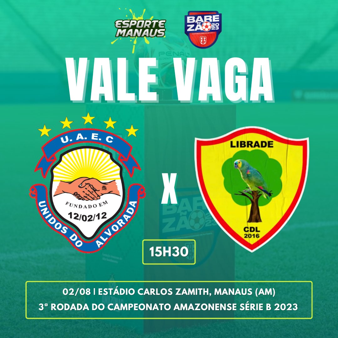 esportemanaus's tweet photo. ⚽🅱️⬆️ Rodada final! São Raimundo, RB do Norte e Clipper já estão classificados, hoje conheceremos o último semifinalista da Série B do Amazonense. Unidos do Alvorada e Librade disputam diretamente a segunda vaga do grupo A.
#BarezãoSérieB2023
#UnidosDoAlvorada
#Librade https://t.co/OeelUAgpKu