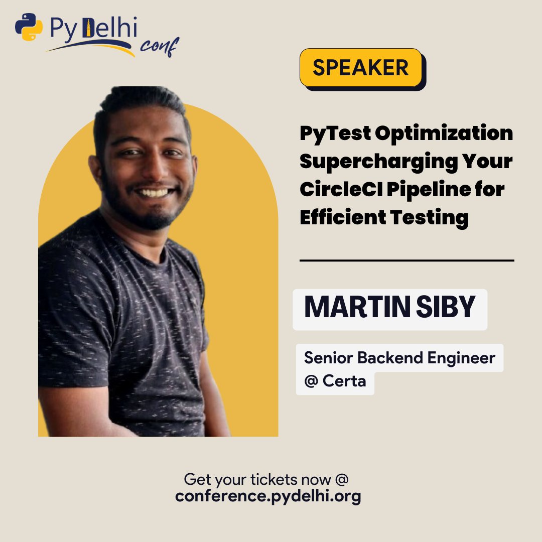 PyDelhi's tweet image. Join Martin Siby with his talk "PyTest Optimization - Supercharging Your CircleCI Pipeline for Efficient Testing" at PyDelhiConf 2023.
Learn more: conference.pydelhi.org/#section-sched…
#pytest #optimization #Python #PyDelhiConference
