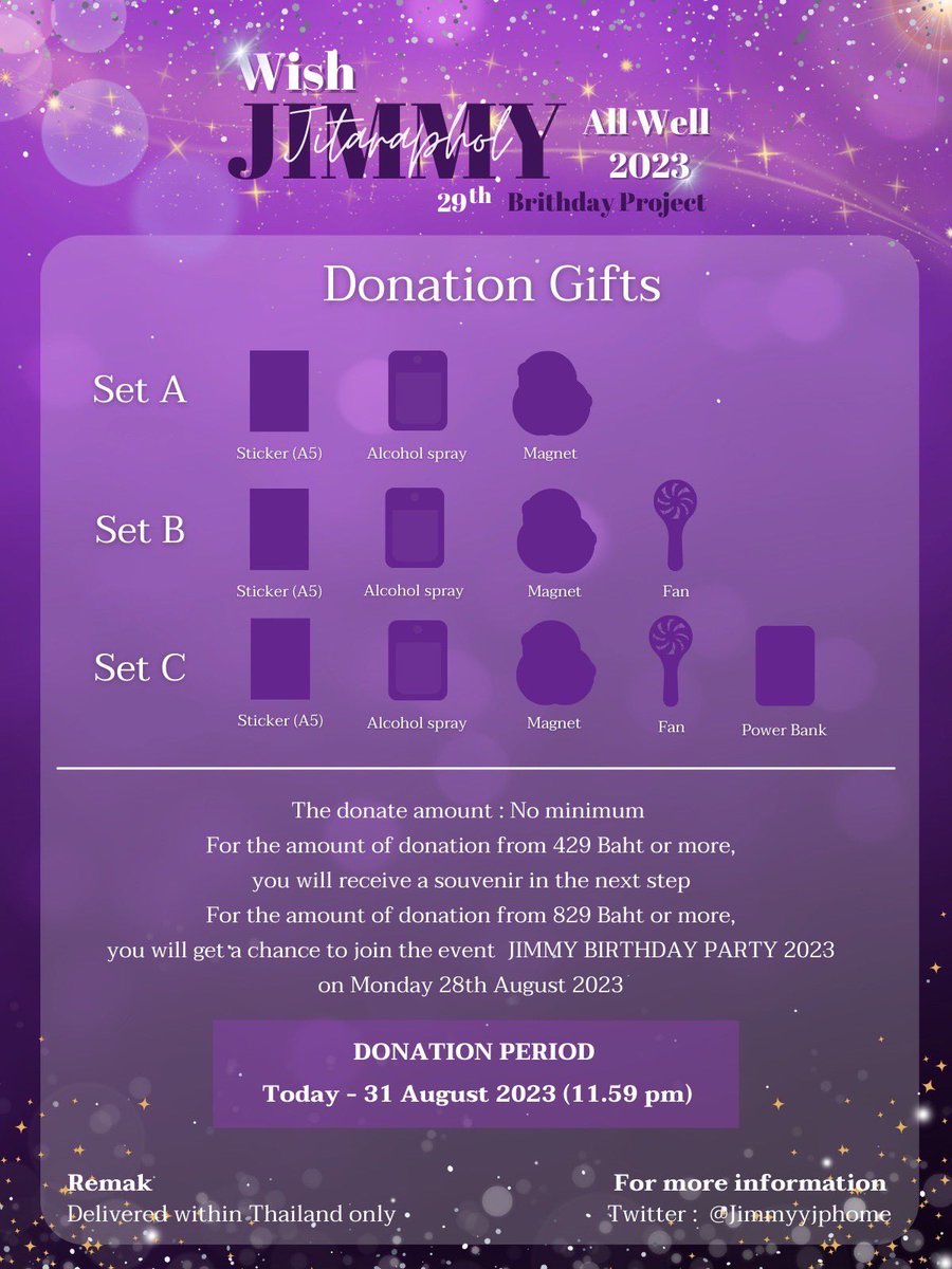 JimmyyjpHome's tweet photo. ✨ Wish JIMMY ALL WELL 2023 Part ✨
💜 29th JIMMY Birthday Project 💜
Donation :
🥑 : https://t.co/Y0tKyNPq1q
**โปรดอ่านรายละเอียดในฟอร์มก่อนโดเนททุกครั้ง**
**Read more details in the form. Before Donate every time.
@jimmyyjp_
#Jimmyyjp #Tiny
#WishJimmyAllWell2023
#Jimmy29thBDProject