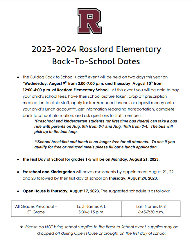 Cedar Creek Church will be offering free school supplies along with Kona Ice for all students at our Back to School event days on August 9th (3-7 pm) &amp; August 10th (12-4 pm).

We can’t wait to see everyone at our Back to School days! <a href="/RossfordSchools/">Rossford Schools</a>