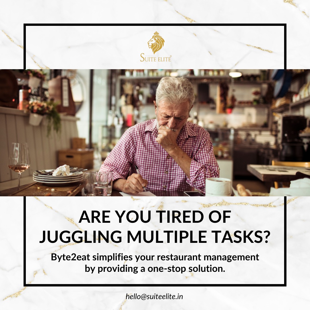 😩 Exhausted from juggling endless tasks? Byte2eat is the game-changer you've been waiting for! 🎉

#Byte2eat #SuiteElite #DigitalTransformation #Byte2eat #BoostYourBusiness #SimplifyYourLife #TechInHospitality #DineWithByte2eat #SmarterBusiness #AutomateYourBusiness