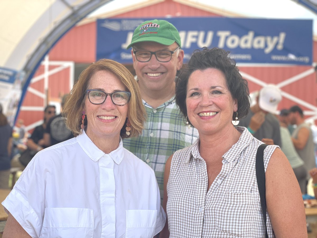 Sen. @epmurphymn Sen. @RobKupec and Sen. @MaryKunesh9 - representing urban, rural and suburban districts in the #mnleg - at @MNFarmfest to listen to farmers. @SenateDFL @MinnesotaDFL