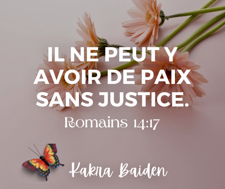 Il ne peut y avoir de paix sans justice.
Romains 14:17
#kakrabaiden #kakrabcitation #citation