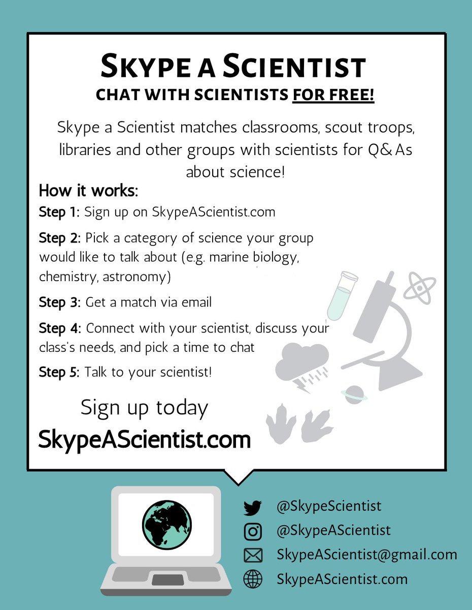If anyone wants to help spread the word about @SkypeScientist, it's one of two things we need the most. You can send people to: skypeascientist.com/sign-up.html And feel free to share this flyer with anyone who you think could benefit from our program!