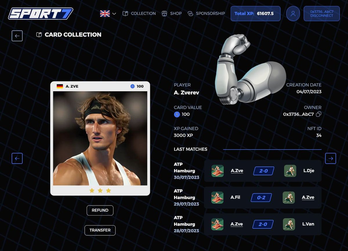 Muuplive's tweet photo. @Official_Sport7 we only have a small 100 card from @AlexZverev  but well muscled with 3 stars ⭐️ ⭐️ ⭐️ 
Thank you Sasha keep it up 🚀 https://t.co/SbnogPurdj