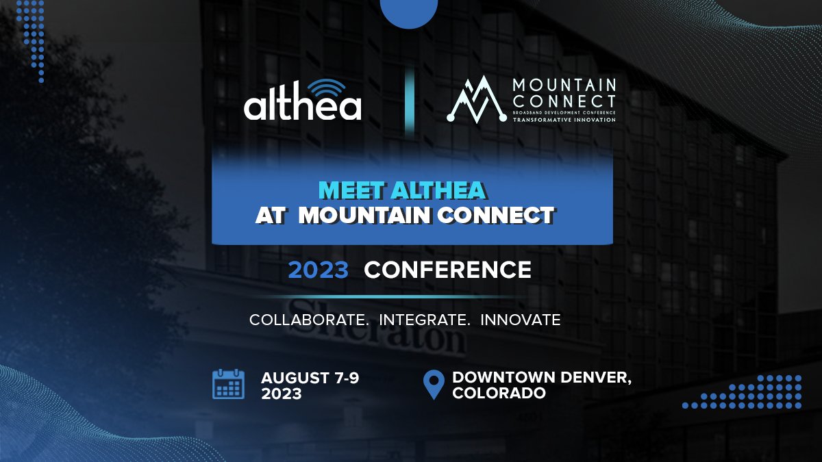 AltheaNetwork's tweet photo. Althea team will be at @MountainConnect conference in Denver, CO next week!
Are you looking for a connectivity solutions?
Learn more and contact us➡️ https://t.co/7WNZRZolfJ
#iFi #telecom #KeyLTE https://t.co/oFrG5LtVWv