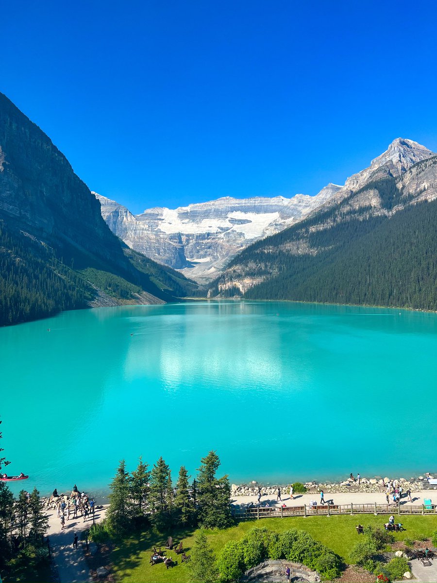 gm! ☕️ Back to the grind and starting a new job today after spending some time off the grid in Banff National Park. Really missing this view of Lake Louise from my hotel room