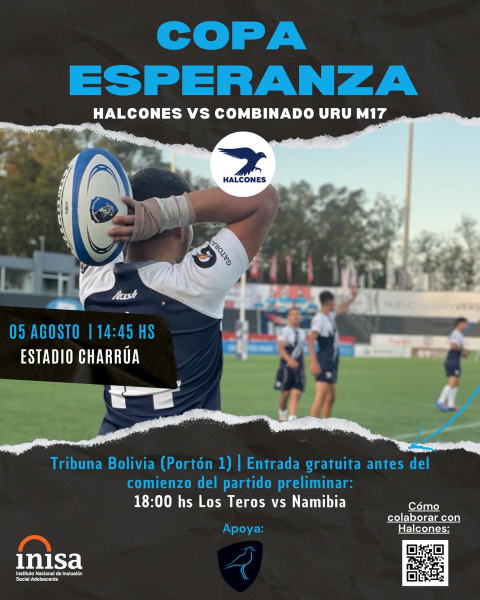 𝗖𝗼𝗽𝗮 𝗘𝘀𝗽𝗲𝗿𝗮𝗻𝘇𝗮 🏉🇺🇾

El sábado 5 de agosto, los 𝐇𝐚𝐥𝐜𝐨𝐧𝐞𝐬 tendrán la oportunidad de participar en el preliminar de Los Teros en el Charrúa. 

La entrada será gratuita antes del comienzo del preliminar, el cual será a las 14:45. 

¡𝗧𝗲 𝗲𝘀𝗽𝗲𝗿𝗮𝗺𝗼𝘀! 🙌🏽