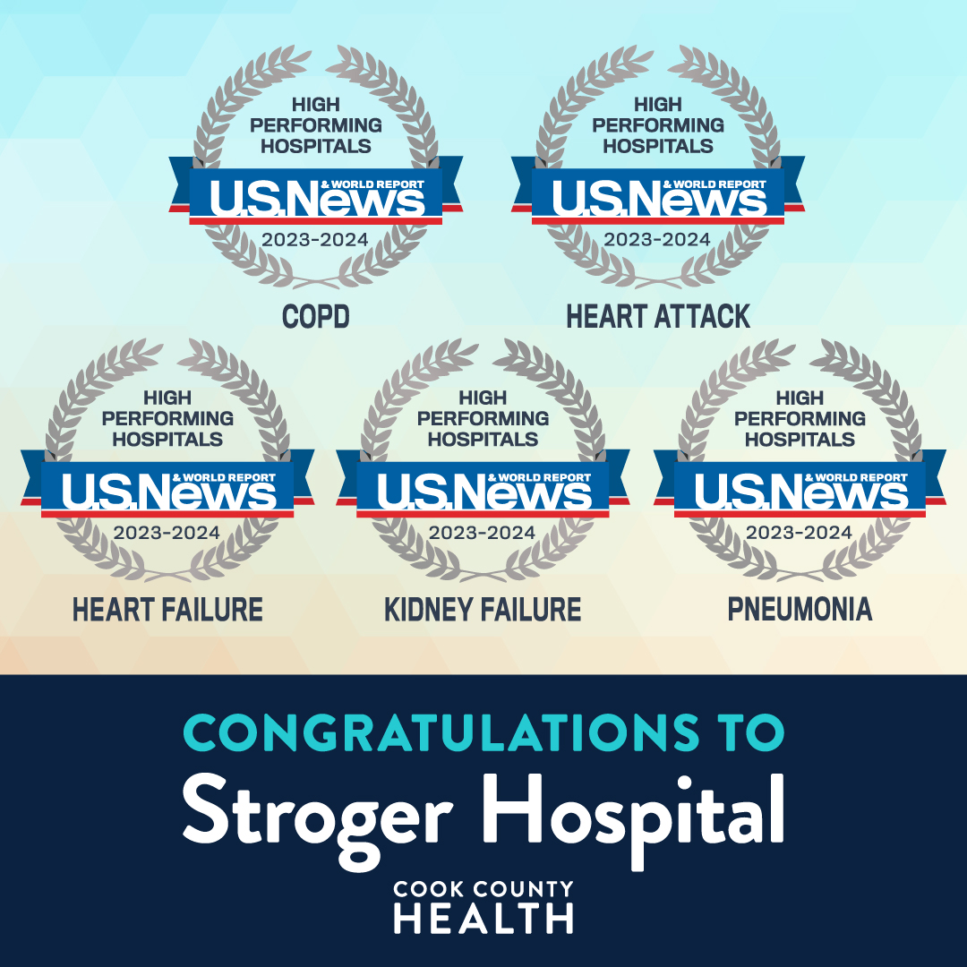 CookCtyHealth's tweet photo. Cook County Health is proud to announce that Stroger Hospital has been recognized by U.S. News &amp; World Report as a high-performing organization in the care of several conditions.
https://t.co/kmbzN9JciV https://t.co/9aVHirPygr
