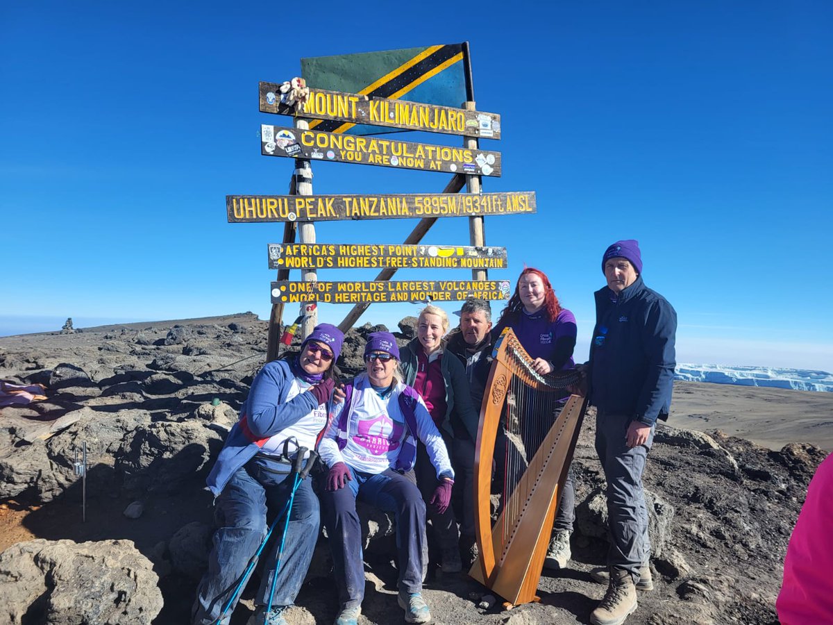 cf_ireland's tweet photo. CFI would like to extend our congratulations to our CF Advocate Caroline Heffernan for reaching the highest of heights, when she summitted Mount Kilimanjaro with the Highest Harp Concert Challenge. We are so very proud of you Caroline and all the team! 💜 https://t.co/SamVNeFGUO https://t.co/yCxI6tuYhD