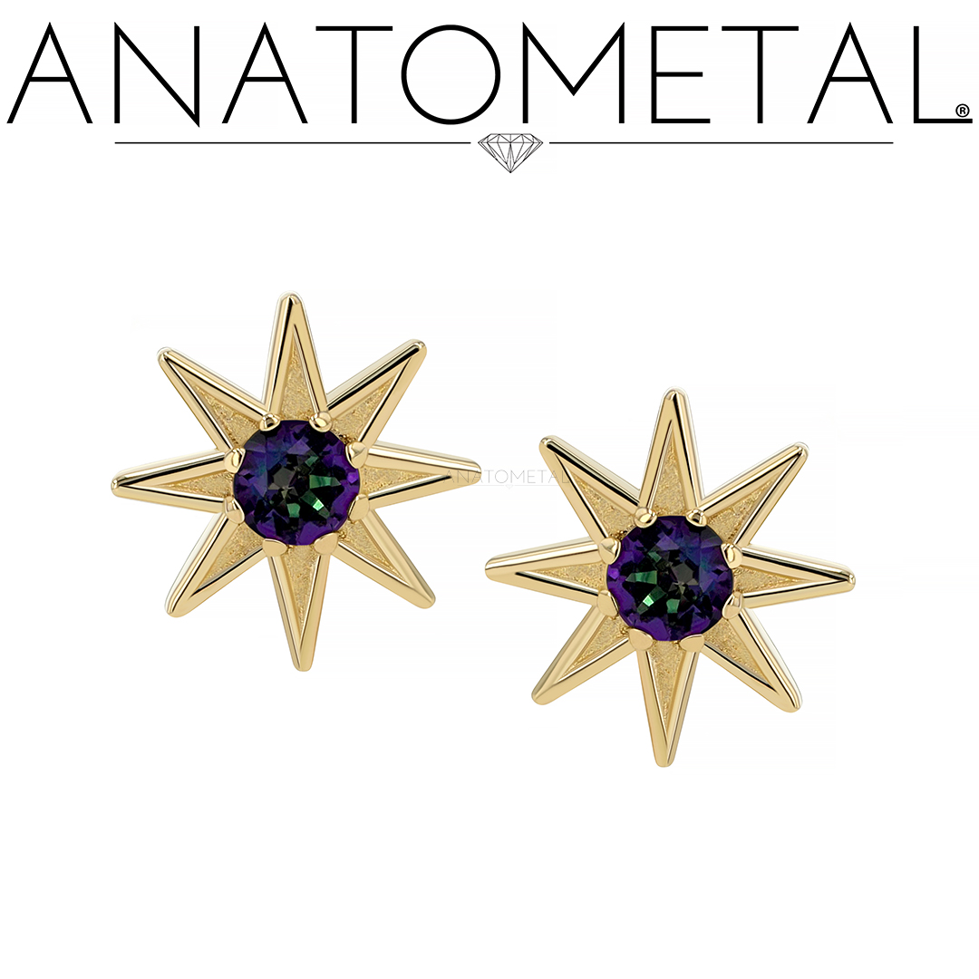Magical vibes 👁✨  Check out our spectacular Gemmed Nova Ends in dazzling 18k gold with Mystic Topaz - the perfect addition to your jewelry collection to bring light and sparkle into your life!

#anatometal #jewelry #gold #piercing #bodypiercing #safepiercing #madeinsantacruz