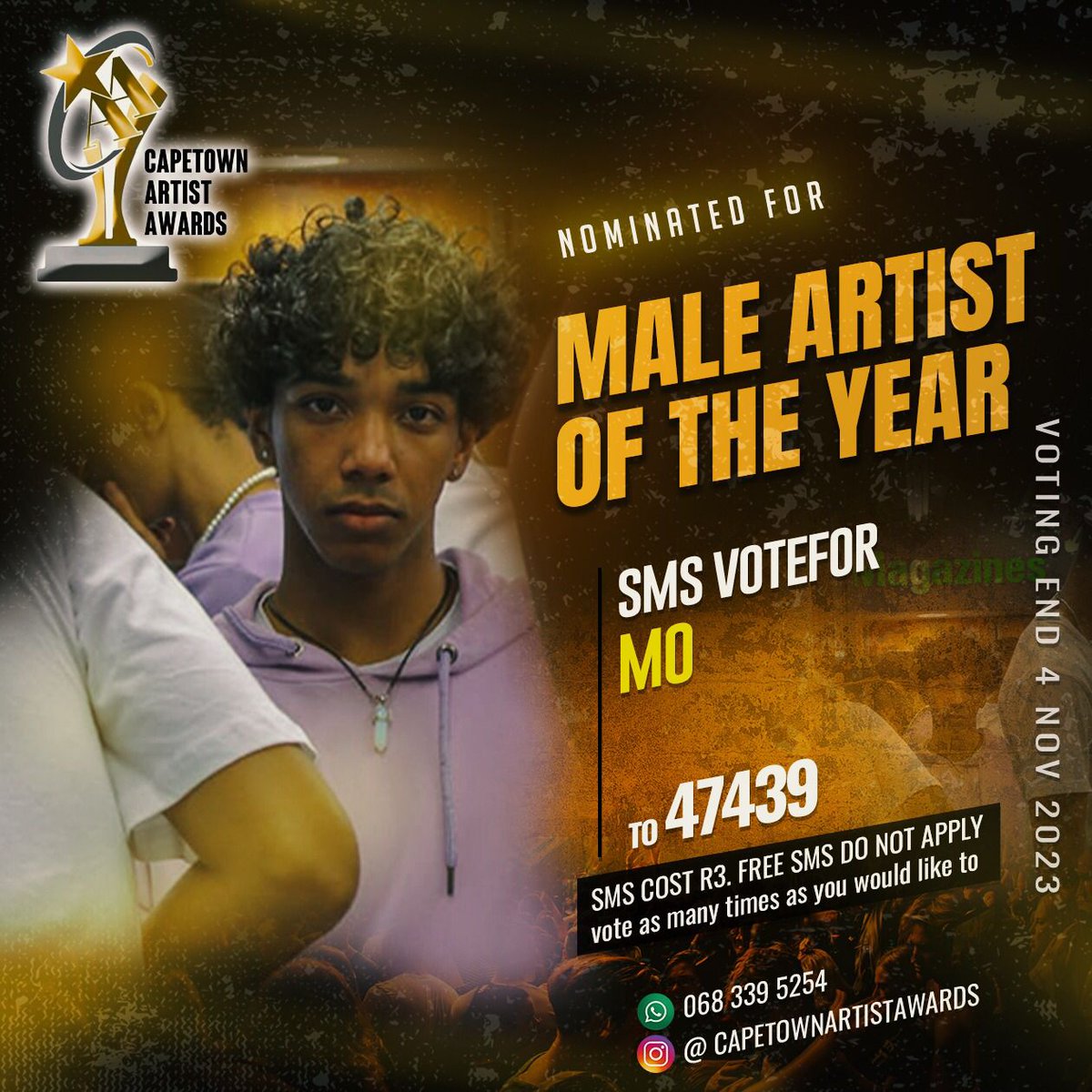 moskrrtt's tweet photo. Big thanks to CTAA for this nomination, lesgetit :))

Message "VOTEFOR MO" to 47439 as many times as you'd like

#CapeTownArtistAwards
#MaleArtistOfTheYear
#AOTY https://t.co/NLLqBo2l20