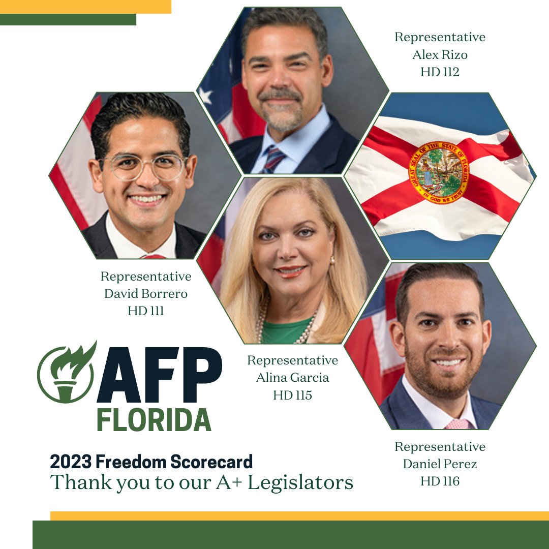 AFPFlorida's tweet photo. Thank you, Florida State Representatives @DavidBorreroFL, @TeamAlexRizo, @AlinaGarcia, and @Daniel_PerezFL for being A+ champions during the transformative 2023 Legislative Session! They are strong advocates for freedom in Florida. #FlaPol #2023session #afpfl #floridascorecard https://t.co/wdpVpLm7K0