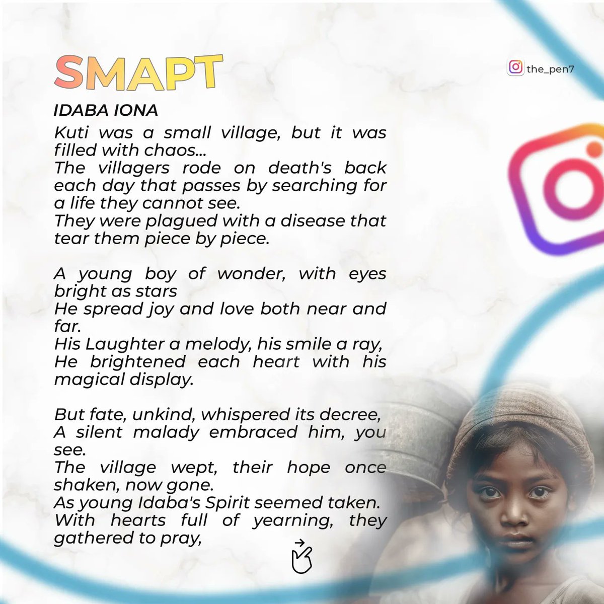 IamThePen7's tweet photo. Day2:
Idaba Iona is an iconic priest in a far away village... He was a little wonder and a daily miracle to all who sipped of his life!
#smapt #poetry https://t.co/v3py43NAm1