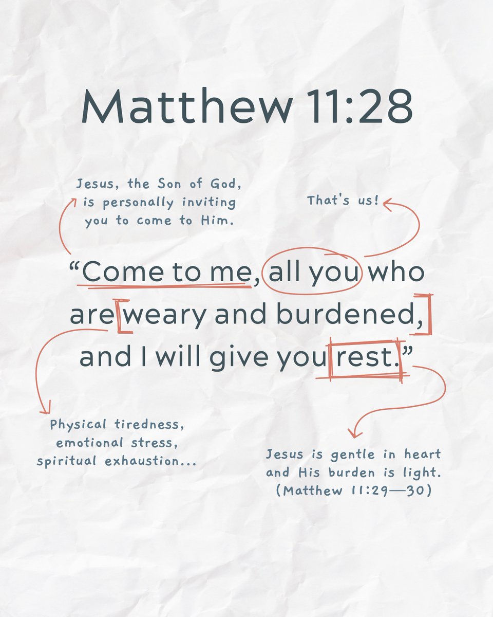 ourdailybread's tweet photo. Jesus asks us to come to Him with what is weighing us down whether it be fear, anxiety, anger, or hopelessness. He refreshes our spirit with His presence. Quiet your heart, give your burdens to God, and rest in His presence today. https://t.co/64IjrBR5Qr