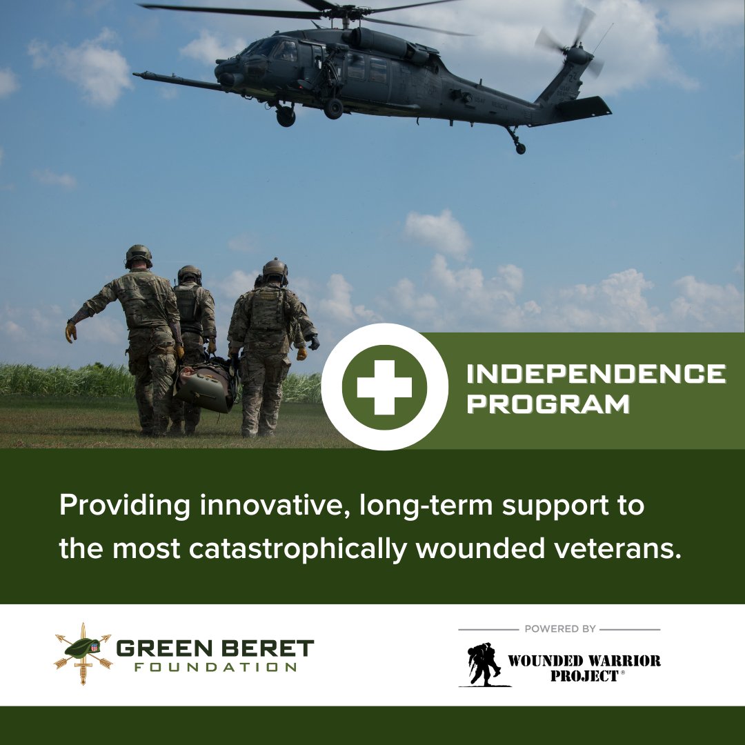 GreenBeretFound's tweet photo. Our partnership with @wwp helps #GreenBerets through the #IndependenceProgram, offering long-term support to wounded veterans. While GBF provides financial aid for medical costs, easing financial stress. 
Request Support: https://t.co/Oa5Gy2essD #FurtherTogether 🇺🇸 https://t.co/IEE4LkmUA2