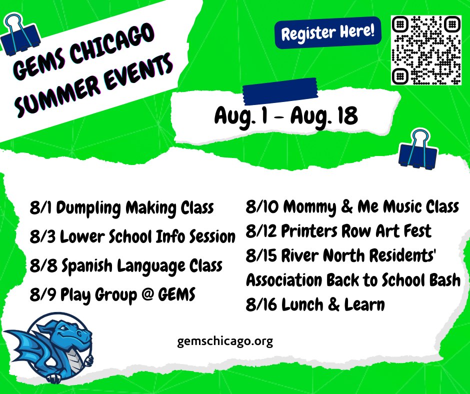 Join us in August for the last of our summer events! Current and new families are welcome! See you there!

#GEMSChicago
#ChicagoPrivateSchools
#LakeshoreEast
#SummerOfFun