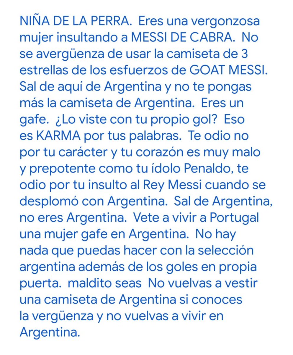 MessiGarnacho's tweet photo. @YamiiRoddriguez NIÑA DE LA P3RRA.Eres una vergonzosa mujer insultando GOAT MESSI🐐.No se avergüenza de usar la camiseta de 3 estrellas de los esfuerzos de GOAT MESSI.  Sal de aquí de Argentina y no te pongas más la camiseta de Argentina.Eres un gafe.¿Lo viste con tu propio gol? https://t.co/dESt7SGDfA