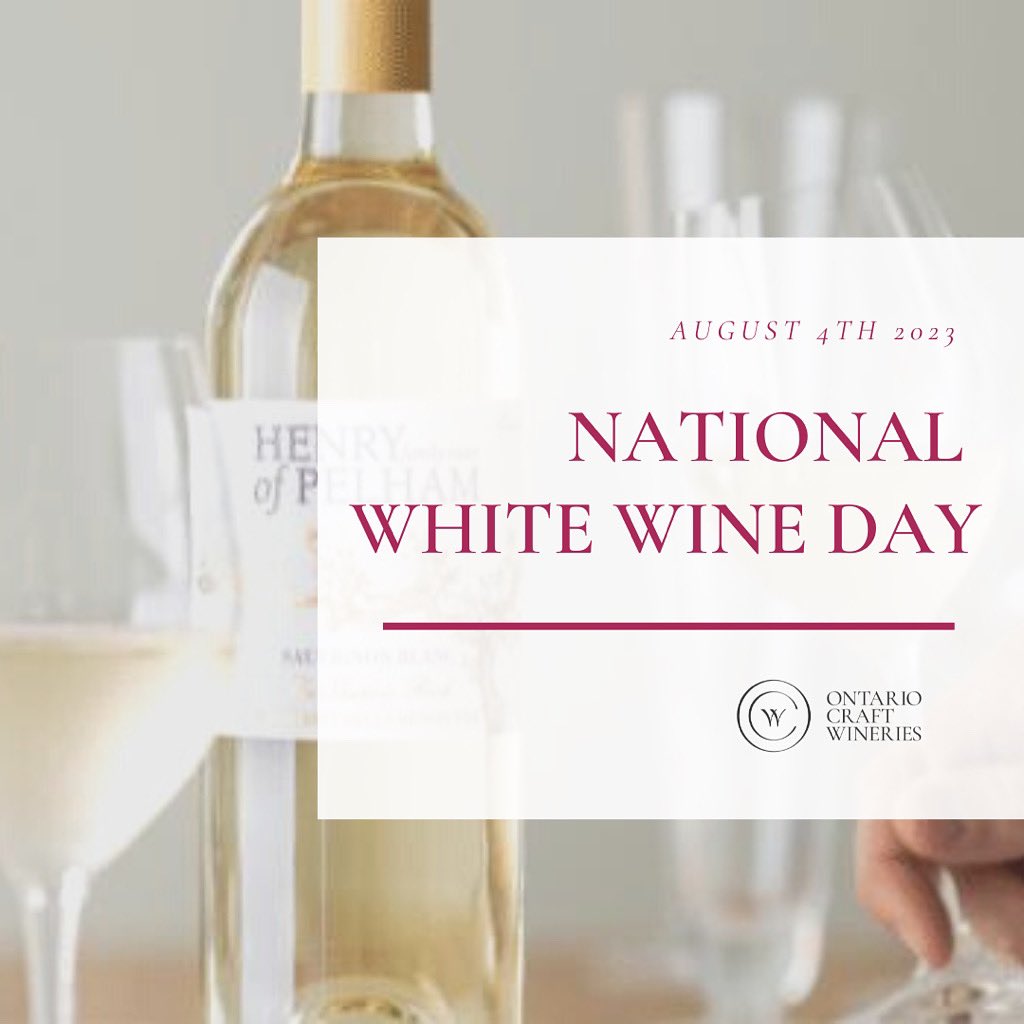 Friday August 4th is national white wine day! 

Celebrate at home with a bottle of Ontario VQA white wine or with a glass at a local winery. 

Be sure to tag us in your celebration!