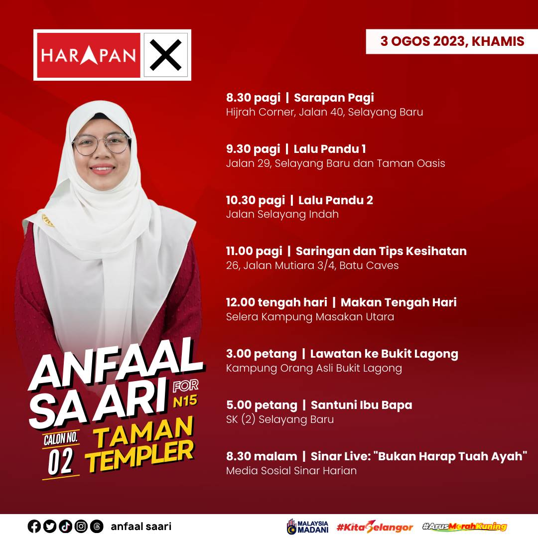 anfaalsaari's tweet photo. Seharian esok di lapangan dan juga di alam maya. Jumpa di Taman Templer, atau ikuti saya di Sinar malam nanti!
#ArusMerahKuning #KitaSelangor #PerpaduanSelangor #MalaysiaMADANI
#Anfaal4Templer #Anfaal4TamanTempler #AnfaalSaari https://t.co/Ru6K9ZU4JA