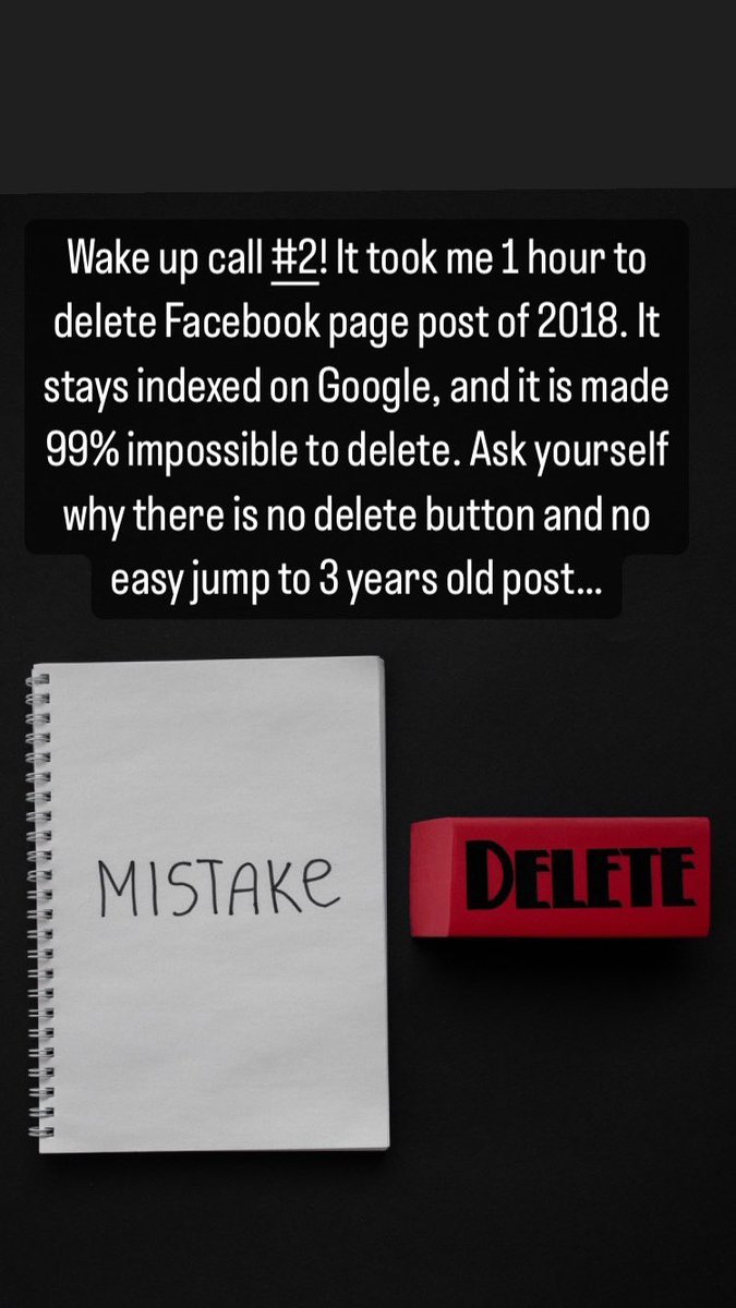 kkMattME's tweet photo. #data #whoIsTheRealOwnerOfData Wake up call #2! It took me 1 hour to delete Facebook page post of 2018. It stays indexed on Google, and it is made 99% impossible to delete. Ask yourself why there is no delete button and no easy jump to 3 years old post… https://t.co/cBB1eXYo1j