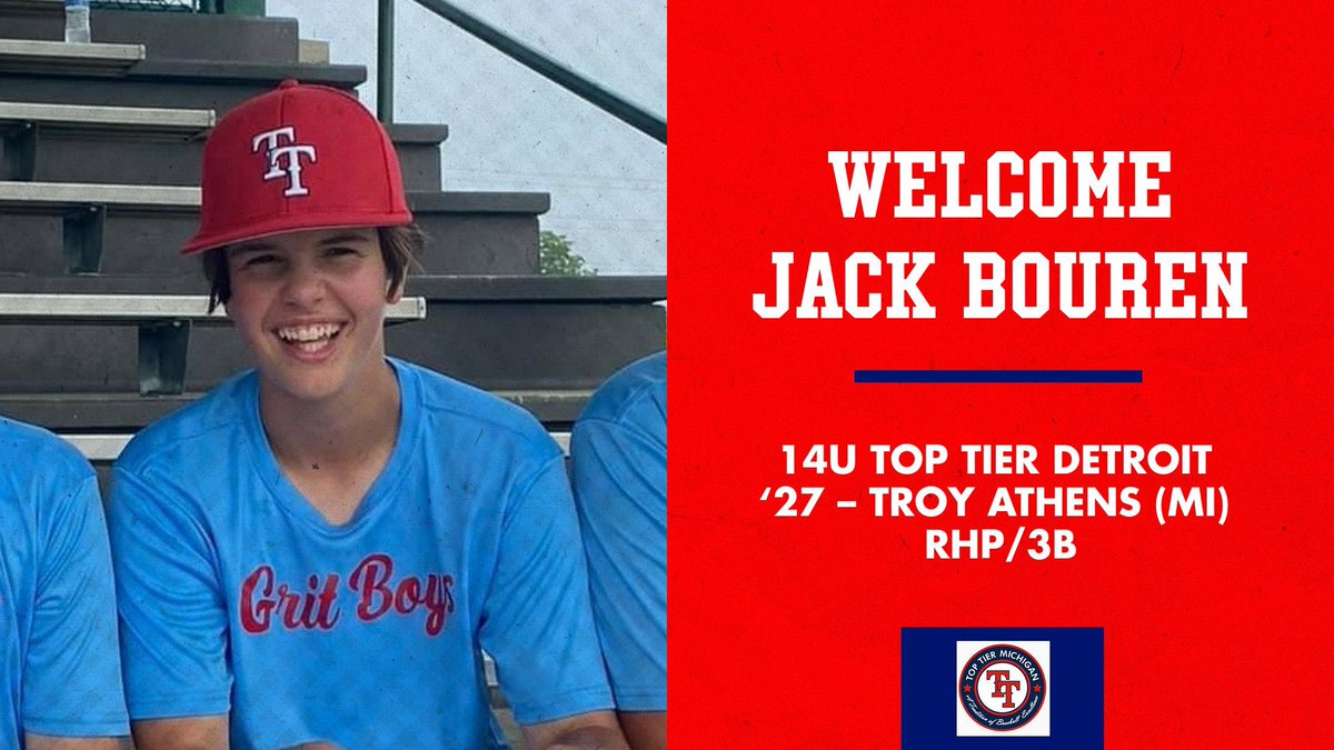 GRITBaseballTJ's tweet photo. Huge Welcome to Jack Bouren (2027 - RHP/3B - Troy, MI - Troy Athens HS) 
Jack is a great addition to our @TopTierMichigan Detroit Family #RollTier https://t.co/0NJ7zvkBJ3