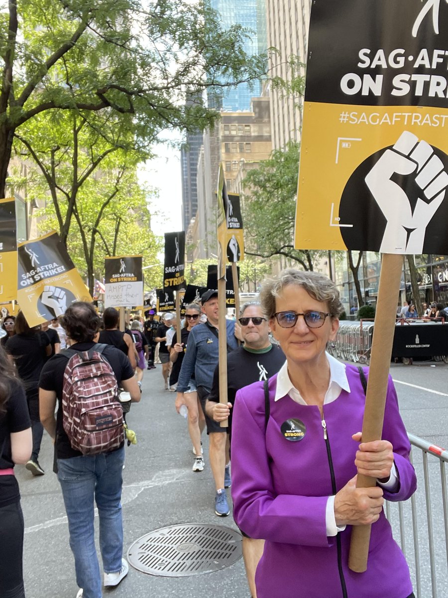 SEIUPres's tweet photo. I'm standing in solidarity with @sagaftra workers in New York City today! It was an honor to strike alongside these folks and show studio executives workers won’t back down! #SolidaritySummer https://t.co/OpdRoGzpJ6