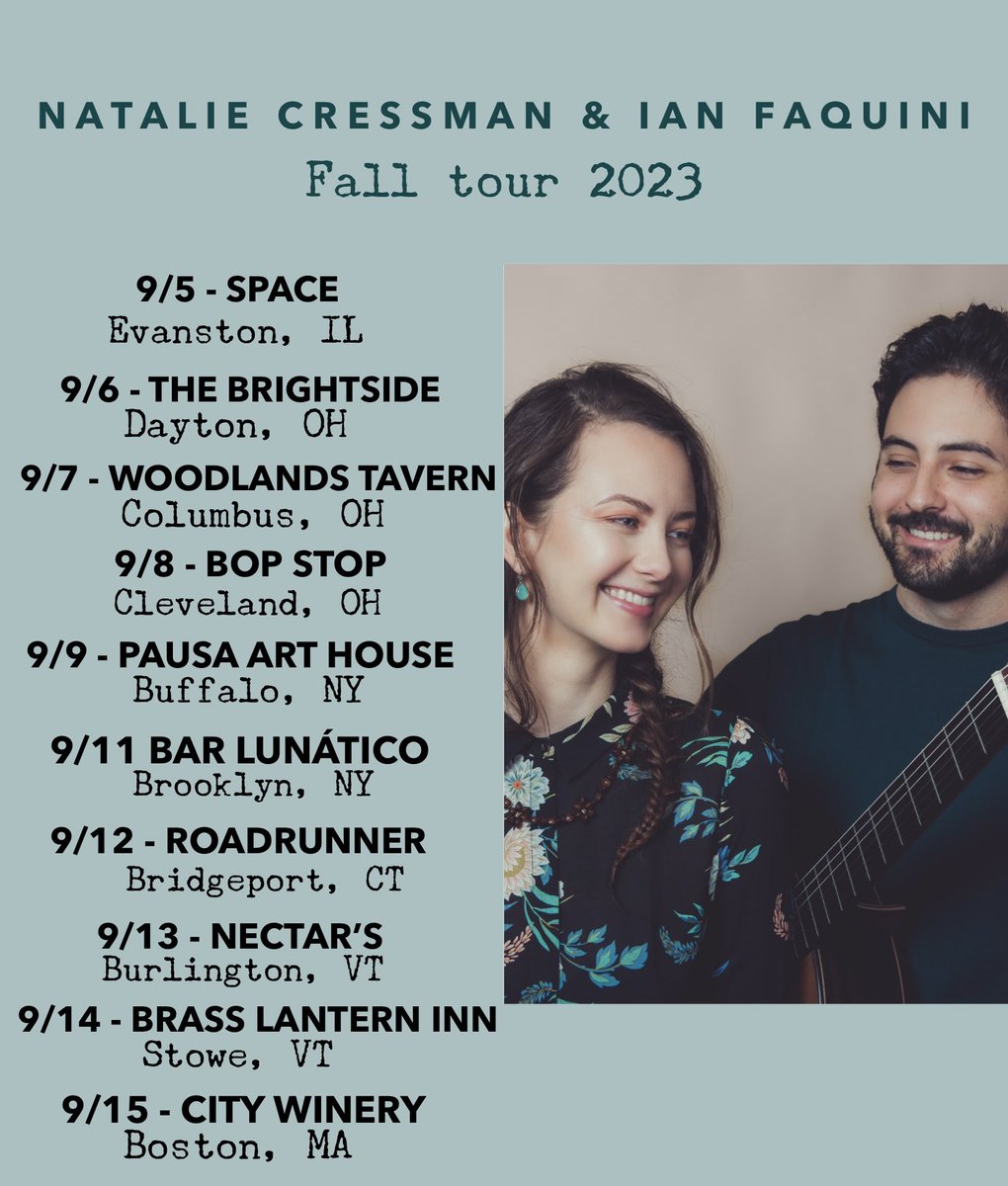 natcressman's tweet photo. Eyyy! We’re going on tour in September, from the Midwest to the Northeast! Excited to be going to some new places 🤩
Hope you can join us 🍁

👉 more info at https://t.co/b6vBFkvDZ1 https://t.co/UNwPyMrmWG