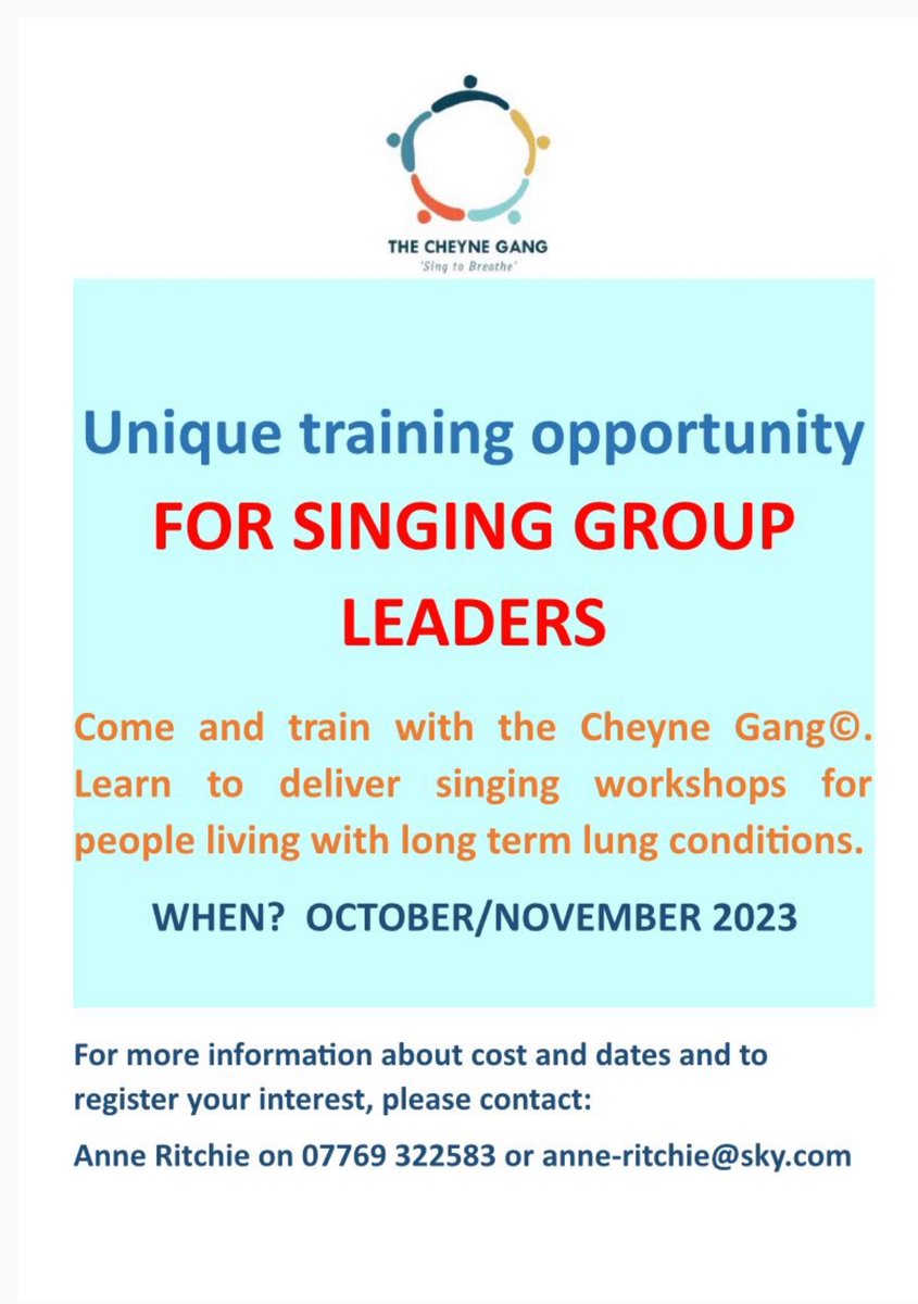 A fabulous opportunity to train to lead singing for breathing groups. Please share widely @asthmalungscot @CHSScotland @EdinComMusic @LoveMusicScot @MakingMusic_SC @ScotSingHealth @SingingSpheres @PulmRehabNHSEH @QNI_Scotland @CreativeScots @BonnieNursie