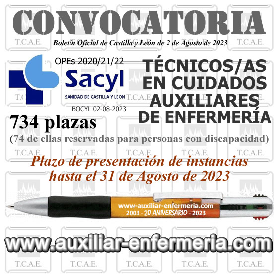 El Servicio de Salud de Castilla y León-SACYL convoca 734 plazas de TCAEs (OPEs 2020/21/22, Turno Libre y Discapacidad)... F2i7jjtXcBEhw8j?format=jpg&name=small