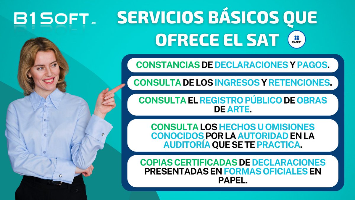 B1softS's tweet photo. Descubre los servicios básicos que ofrece el SAT. Con B1SOFT, simplifica tus trámites fiscales y cumple con facilidad tus obligaciones tributarias. ✅
#B1SOFT #B1SOFTLatinoamerica #B1SOFTLATAM #B1SOFTInforma #B1SOFT #SomosB1Soft #ServiciosTributarios #B1 #DonatariasAutorizadas https://t.co/rGhSPY9CQ0