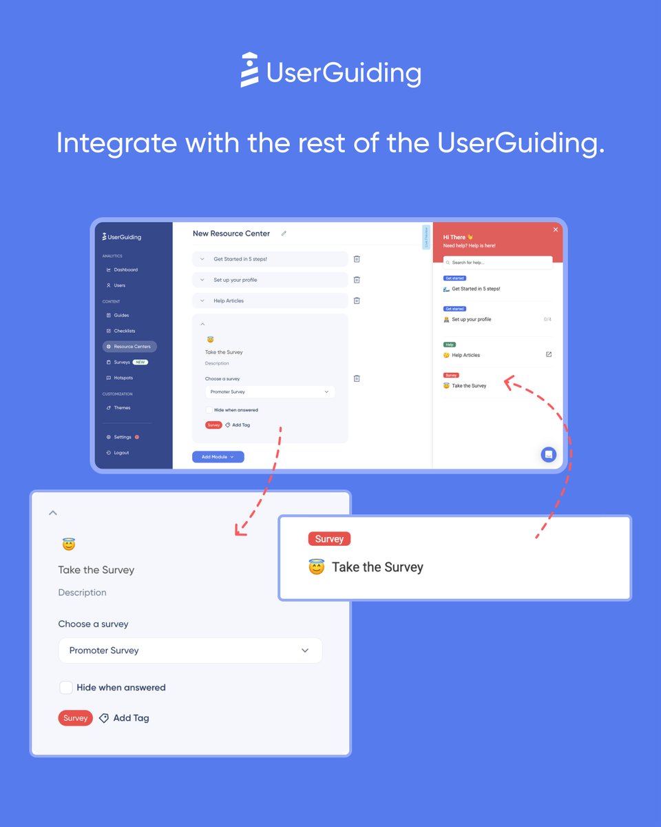 🚨 NEW FEATURE ALERT 🚨

UserGuiding Presents: In-App Surveys 💬

✨ Dive into the heart of your customer's journey with customized surveys, delivered right where they make the most impact.

👁️ Swipe through to discover how your in-app experiences are about to get better!